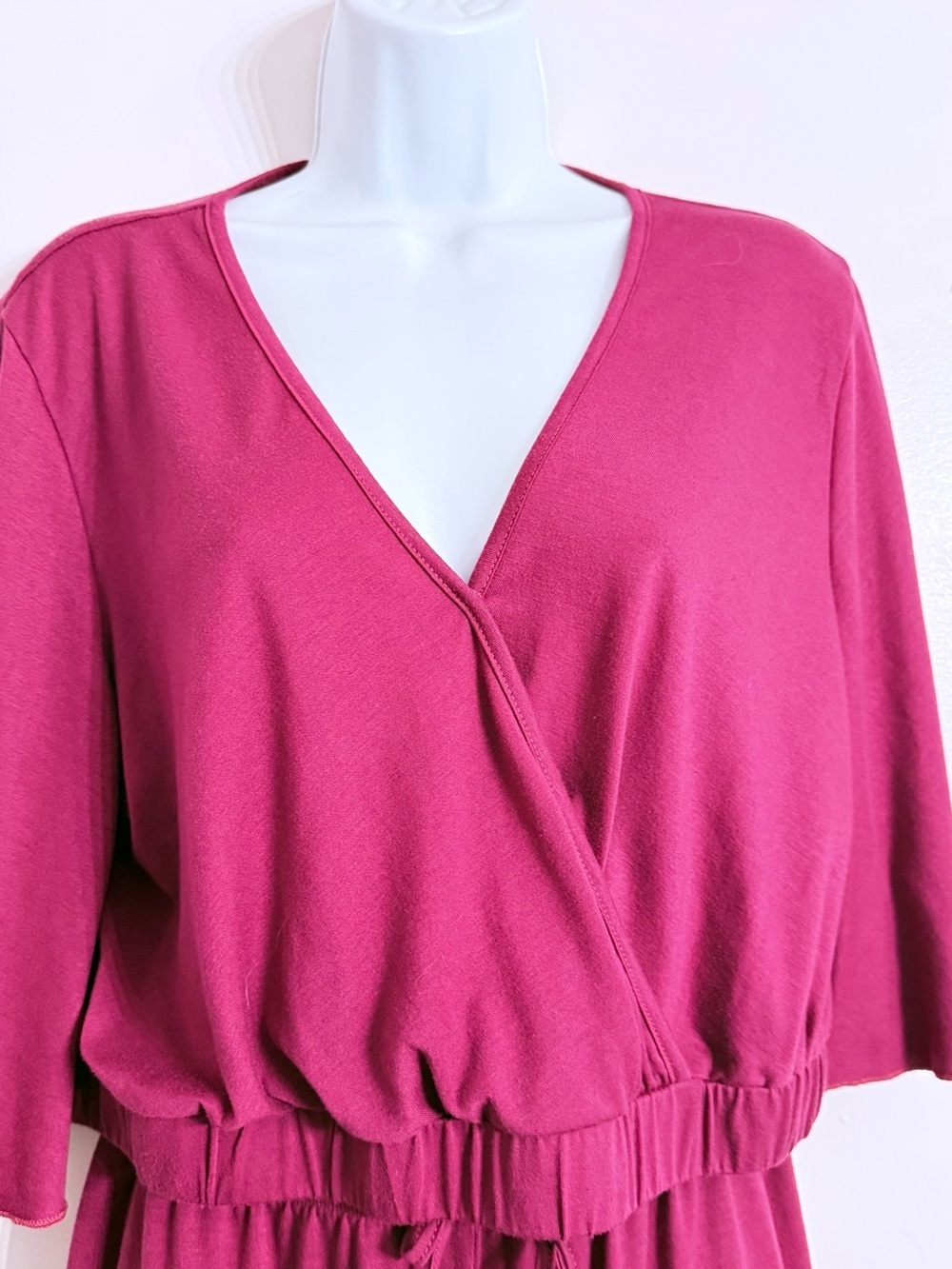 Wrap-Front 2 piece Smocked Drawstring Wide-Leg Jumpsuit in Burgundy Size Large - Picture 2 of 12